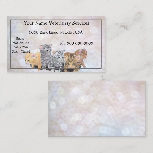Kittens Waterverf Pen en Inkt Schets Veterinair Visitekaartje (Voorkant / Achterkant)