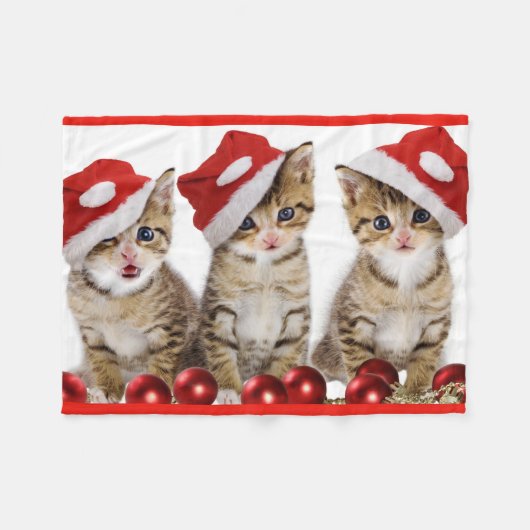 Kittens Wearing Santa Hat Fleece Blanket (Voorkant (Horizontaal))