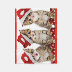 Kittens Wearing Santa Hat Fleece Blanket