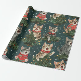 Kittens zingen O'Christmas Tress in truien Cadeaupapier