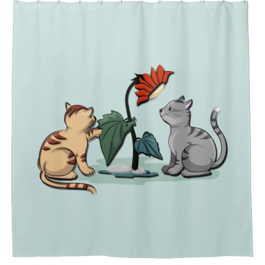 Kittens Zomerpret Bloemenspel Douchegordijn (Voorkant)