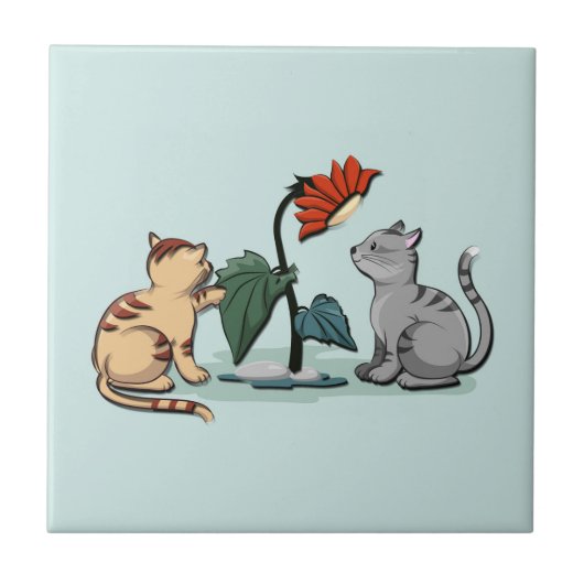 Kittens Zomerpret Zeegroene kleur Tegeltje (Voorkant)