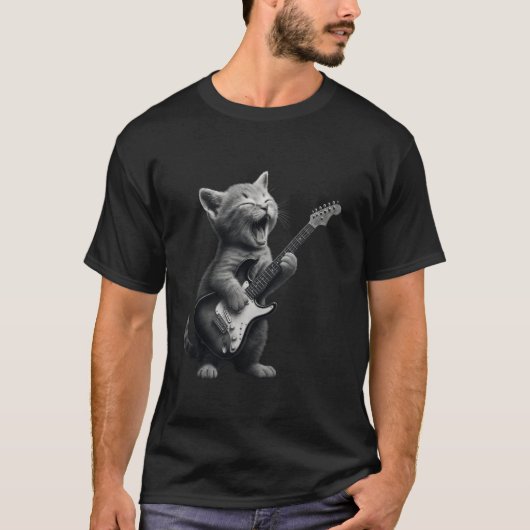 Kittenspeler Gitaar Rock and Roll Grappige Kat Git T-shirt (Voorkant)