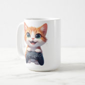 Kittenspelletje met gamecontroller Lachende Gamer Koffiemok (Voorkant links)