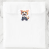 Kittenspelletje met gamecontroller Lachende Gamer Vierkante Sticker (Tas)