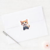 Kittenspelletje met gamecontroller Lachende Gamer Vierkante Sticker (Envelop)