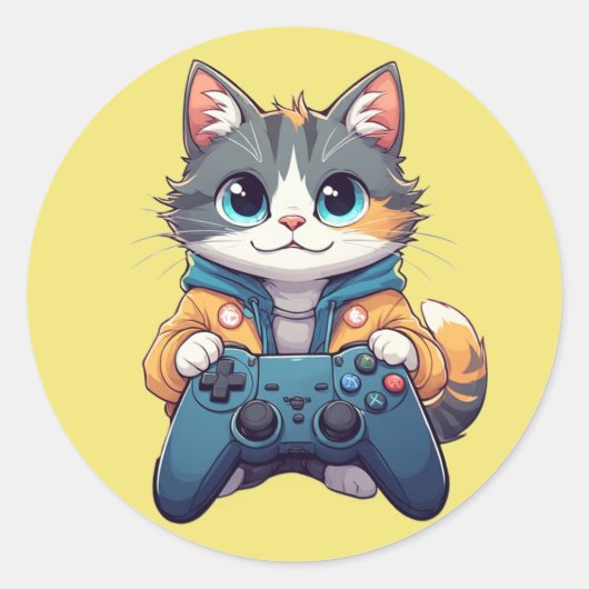 Kittenspelletje met spelcontroller Lachende Gamer  Ronde Sticker (Voorkant)