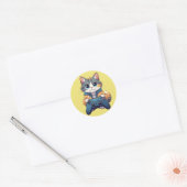 Kittenspelletje met spelcontroller Lachende Gamer  Ronde Sticker (Envelop)