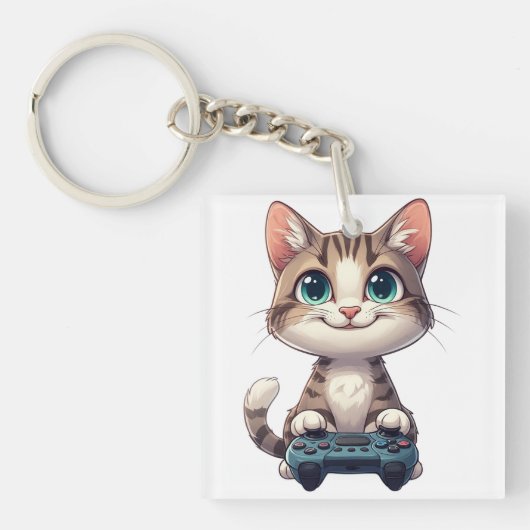 Kittenspelletje met spelcontroller Lachende Gamer  Sleutelhanger (voorkant)