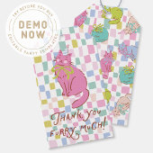 Kittie Cate Geschenklabel, Handgetekende Roze Kat Cadeaulabel