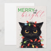 Kittie Kerstverlichting Feestdagenkaart (Voorkant / Achterkant)