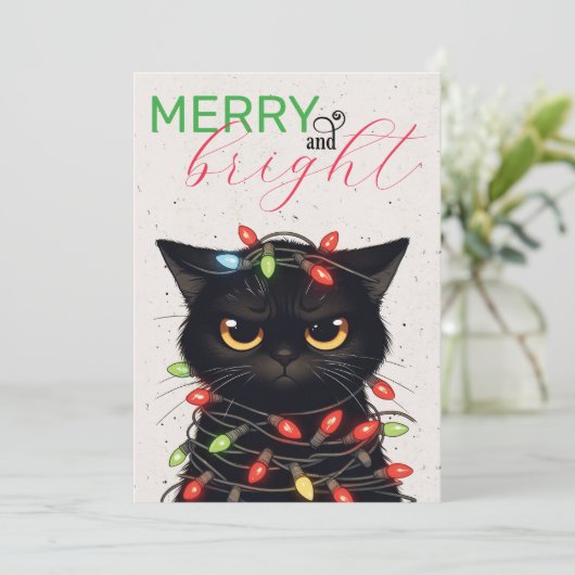 Kittie Kerstverlichting Feestdagenkaart (Staand voorkant)