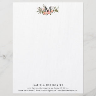 Kittig koraal bloem waterverf boho Monogram Briefhoofd