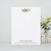 Kittig koraal bloem waterverf boho | Monogram Briefhoofd (Staand voorkant)