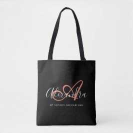 Kittig Koraal Roze Elegante Script Naam Monogram Tote Bag