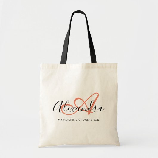Kittig Roze Elegante Script Naam Monogram Tote Bag (Voorkant)