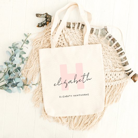Kittige Monogram Calligrafie Koraal Roze Roze Tote Bag