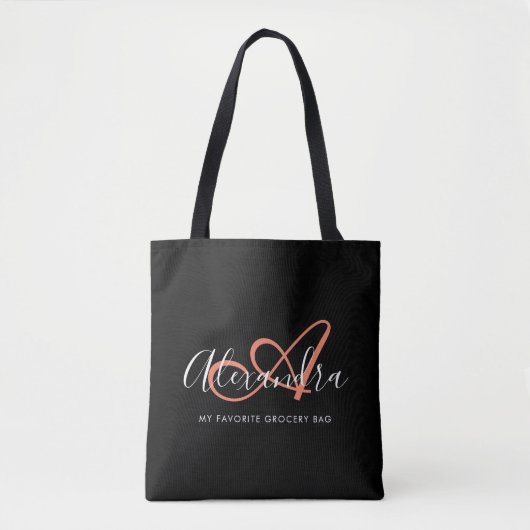 Kittige Roze Elegante Script Naam Monogram Tote Bag (Voorkant)