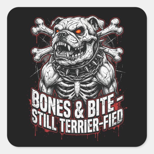 Kittige Skeleton Bulldog Gothic Vierkante Sticker (Voorkant)