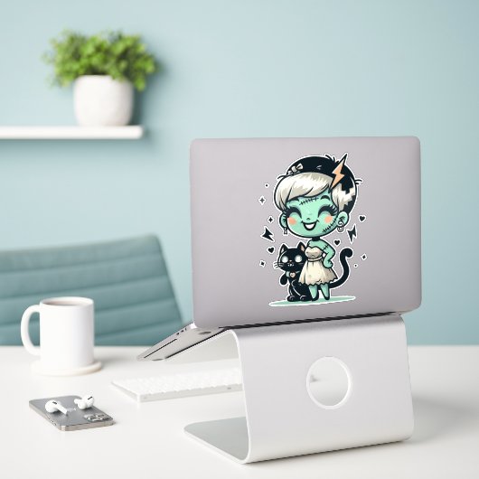 Kitty Afterlife Sticker (Laptop op bureau)