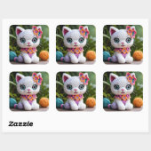 Kitty Amigurumi Haakpop Verrassende Pastelkleuren Vierkante Sticker (Vel)
