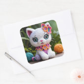 Kitty Amigurumi Haakpop Verrassende Pastelkleuren Vierkante Sticker (Envelop)