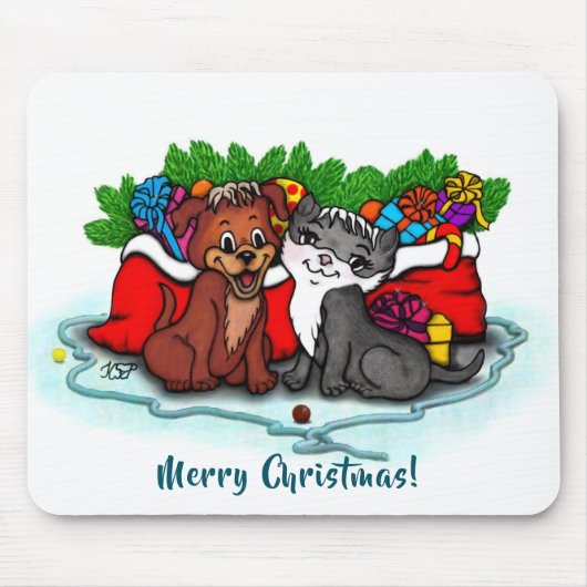 Kitty and Puppy , Happy XMas Muismat (Voorkant)