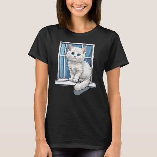 Kitty Bij Het Raam T-shirt (Voorkant)