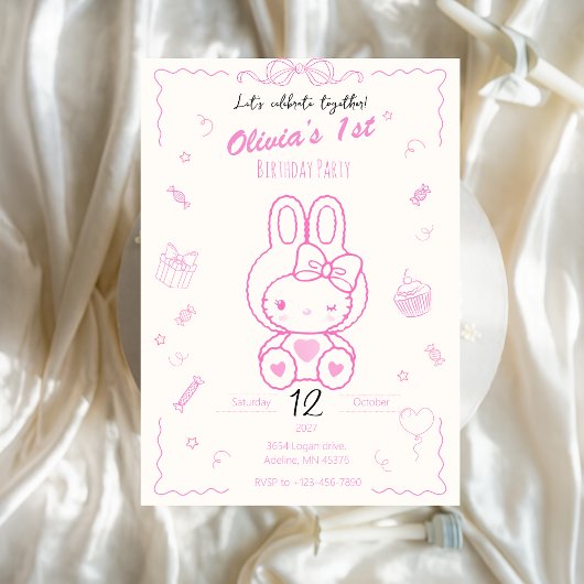 Kitty Birthday Girl Invitation  Kaart