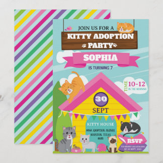 Kitty Birthday Invitation / Girl Kitten Party Kaart