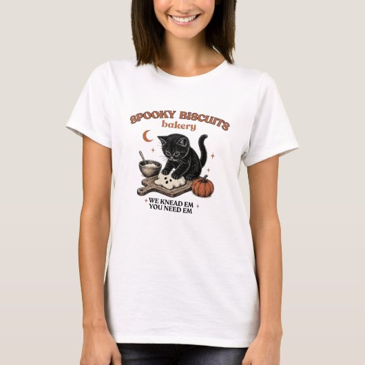 Kitty Biscuits Halloween T-shirt | Zwarte Kat Pomp (Voorkant)