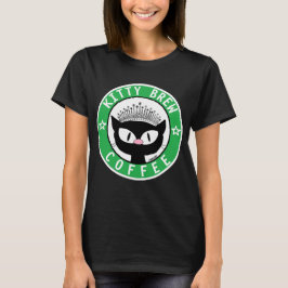 KITTY BREW COFFEE LOGO Zwarte Cartoon Kat T-Shirt