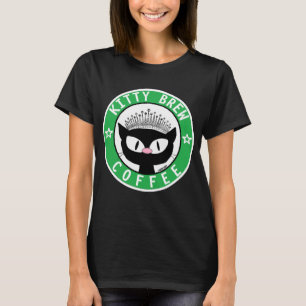 KITTY BREW COFFEE LOGO Zwarte Cartoon Kat T-Shirt