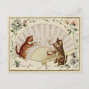 Kitty Bubbles & Fan Vintage Reproductie Ansichtkaa Briefkaart
