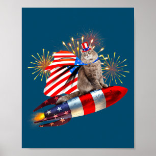 Kitty Cat 4 juli Rocket met Fireworks USA Poster