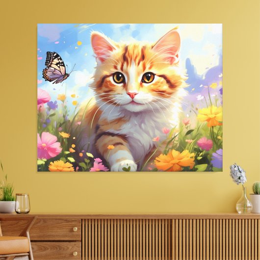*~*  Kitty Cat 5:4  Kitten Butterfly Bloemen AP68 Canvas Afdruk (Insitu (Woonkamer))