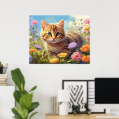 *~* Kitty Cat 5:4 Kitten Field Wilde Bloemen AP6 Poster (Thuiskantoor)