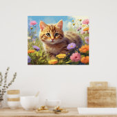 *~* Kitty Cat 5:4 Kitten Field Wilde Bloemen AP6 Poster (Keuken)