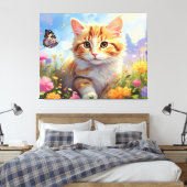 *~* Kitty Cat 5:4 Kitten Vlinder Bloemen AP68 Canvas Afdruk (Insitu (Slaapkamer))