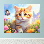 *~* Kitty Cat 5:4 Kitten Vlinder Bloemen AP68 Canvas Afdruk (Insitu (Houten vloer))