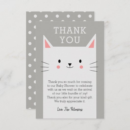 Kitty Cat Baby shower Dank u Custom Bedankkaart (Voorkant / Achterkant)