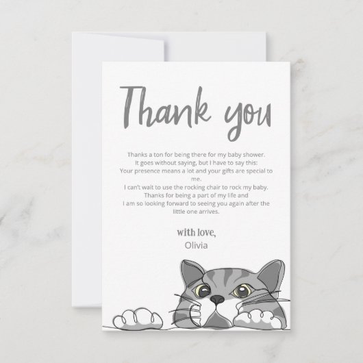 Kitty Cat Baby shower Genderneutraal dank u Bedankkaart (Voorkant)