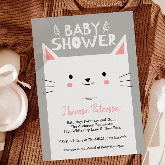Kitty Cat Baby shower Genderneutraal Kaart