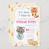 Kitty Cat Birthday Invitation Kitten Kaart (Voorkant / Achterkant)
