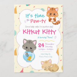 Kitty Cat Birthday Invitation Kitten Kaart