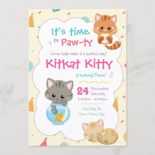 Kitty Cat Birthday Invitation Kitten Kaart