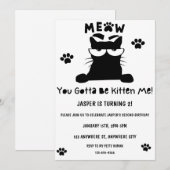 Kitty Cat Birthday Kitten Pawty Invite Kaart (Voorkant / Achterkant)
