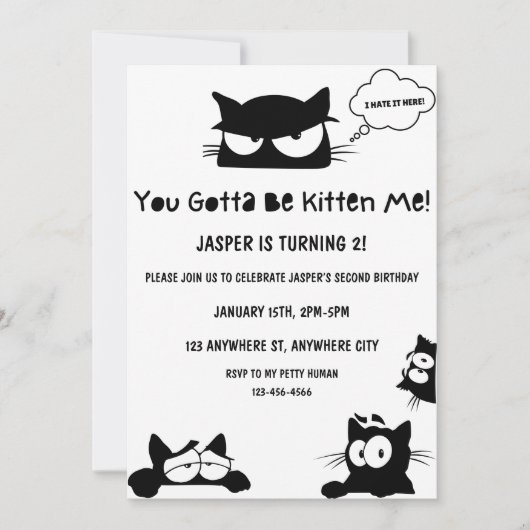 Kitty Cat Birthday Kitten Pawty Invite Kaart (Voorkant)