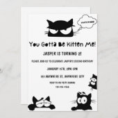 Kitty Cat Birthday Kitten Pawty Invite Kaart (Voorkant / Achterkant)