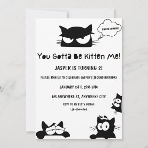 Kitty Cat Birthday Kitten Pawty Invite Kaart